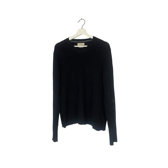 Banana Republic Black V-Neck Cotton Cashmere Blend Sweater Fall Preppy - Picture 1 of 7